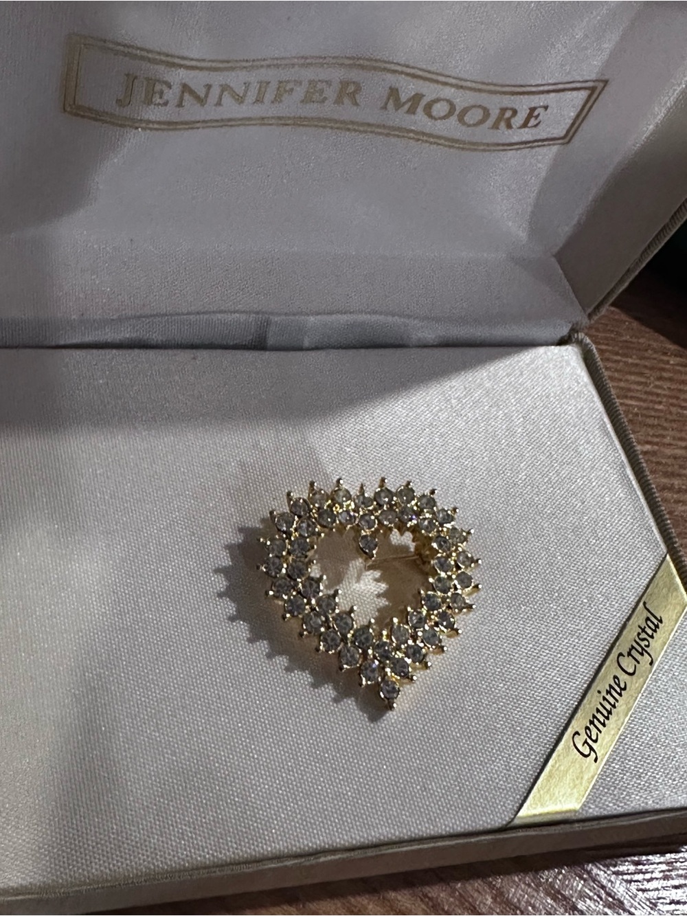 Jennifer Moore Gold and Clear Crystal Heart Brooch